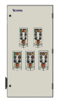 4 Variadores 5HP VFD500-4R0GT2B (17A) y uno de 20HP VFD500-015GT2(60A) VFD500 220V en gabinete metálico. Incluye: seccionador-portafusibles, fusibles aR, estación de botones (arranque, paro, reset, emergencia), indicadores piloto y accesorios.