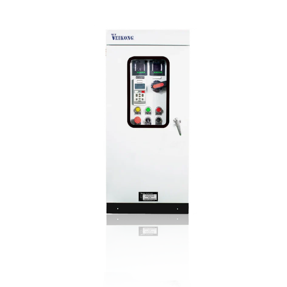 Arrancador Suave en Gabinete Marca Veikong VKS-8000-055-T4B Trifásico, 380-480 VAC, 75 HP. Incluye: interruptor principal con bypass, IP54, panel de control, botones e indicador digital, paro de emergencia, desconectador en puerta y apartarrayos.