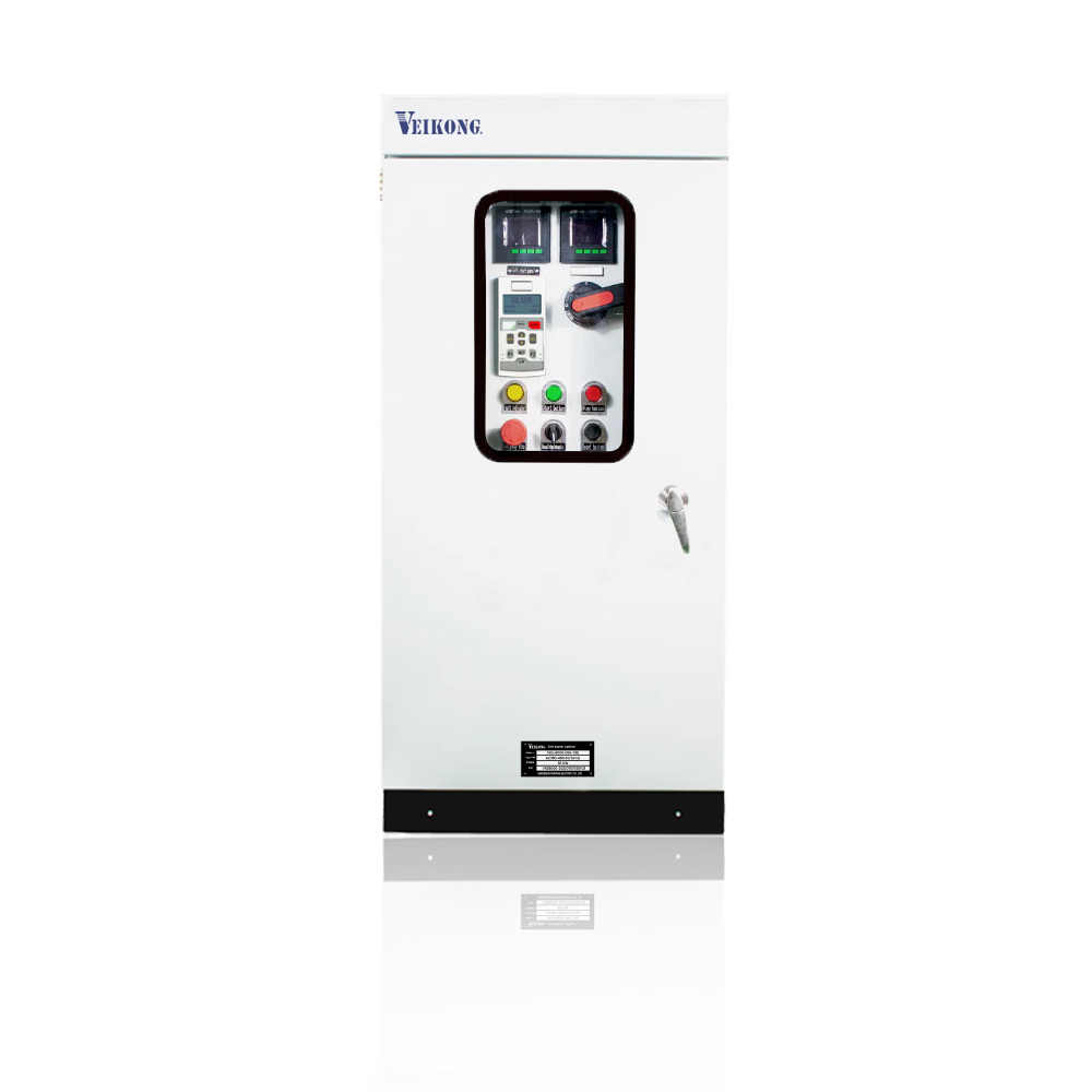 Arrancador Suave en Gabinete Marca Veikong VKS-8000-075-T4B Trifásico, 380-480 VAC, 100 HP. Incluye: interruptor principal con bypass, IP54, panel de control, botones e indicador digital, paro de emergencia, desconectador en puerta y apartarrayos.