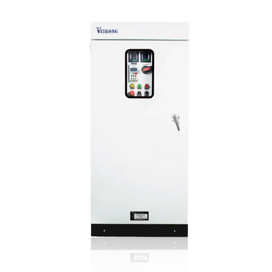 Arrancador Suave en Gabinete Marca Veikong VKS-8000-132-T4 Trifásico, 380-480 VAC, 175 HP. Incluye: interruptor principal con bypass, IP54, panel de control, botones e indicador digital, paro de emergencia, desconectador en puerta y apartarrayos.