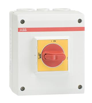 Seccionador  OTP16BA3M en Gabinete 3P, 16 AMP. (120x85x100 mm), AMARILLA/ROJA, IP65