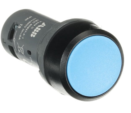 Boton Pulsador Compacto Color Azul, Modelo CP1-10L-10, Incluye 1 Contacto NA