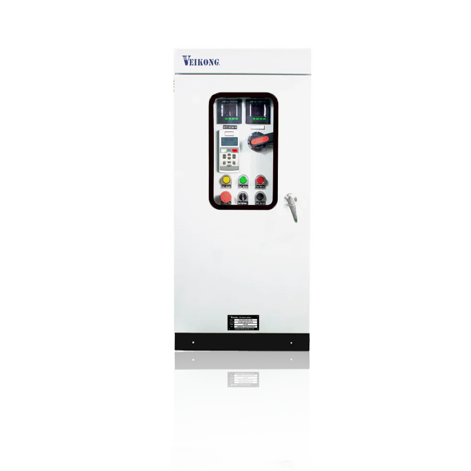 Arrancador Suave en Gabinete Marca Veikong VKS-8000-055-T4B Trifásico, 380-480 VAC, 75 HP. Incluye: interruptor principal con bypass, IP54, panel de control, botones e indicador digital, paro de emergencia, desconectador en puerta y apartarrayos.