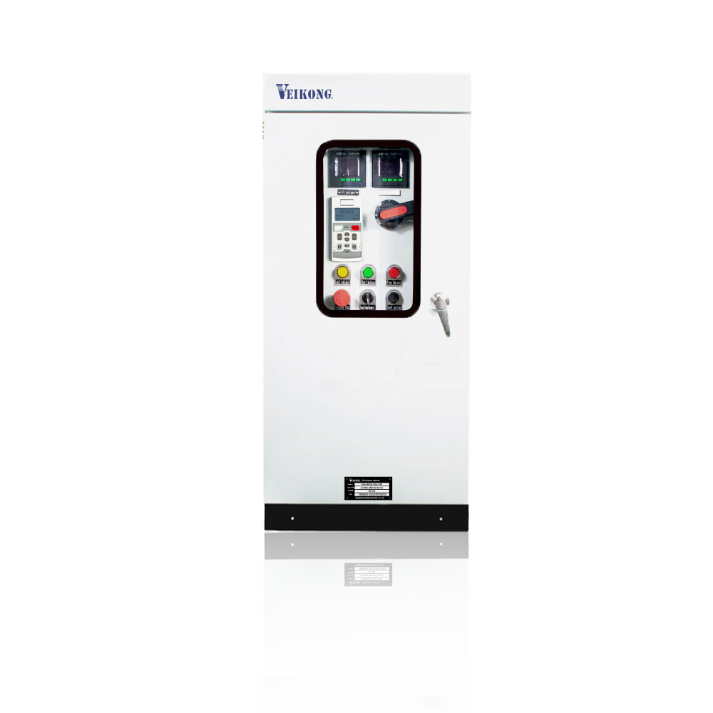 Arrancador Suave en Gabinete Marca Veikong VKS-8000-022-T4B Trifásico, 380-480 VAC, 30 HP. Incluye: interruptor principal con bypass, IP54, panel de control, botones e indicador digital, paro de emergencia, desconectador en puerta y apartarrayos.