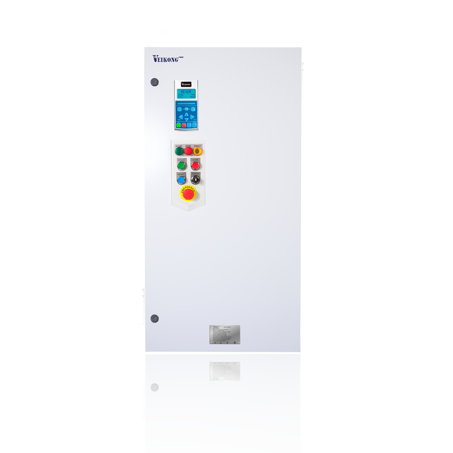 Arrancador Suave en Gabinete Marca Veikong  VKS-8000-075-T4PRO Trifásico, 380 - 480 VAC, 100 hp.  Incluye: Interruptor termomagnético, panel de control, botones e indicador digital, paro de emergencia, y supresor de sobrevoltaje