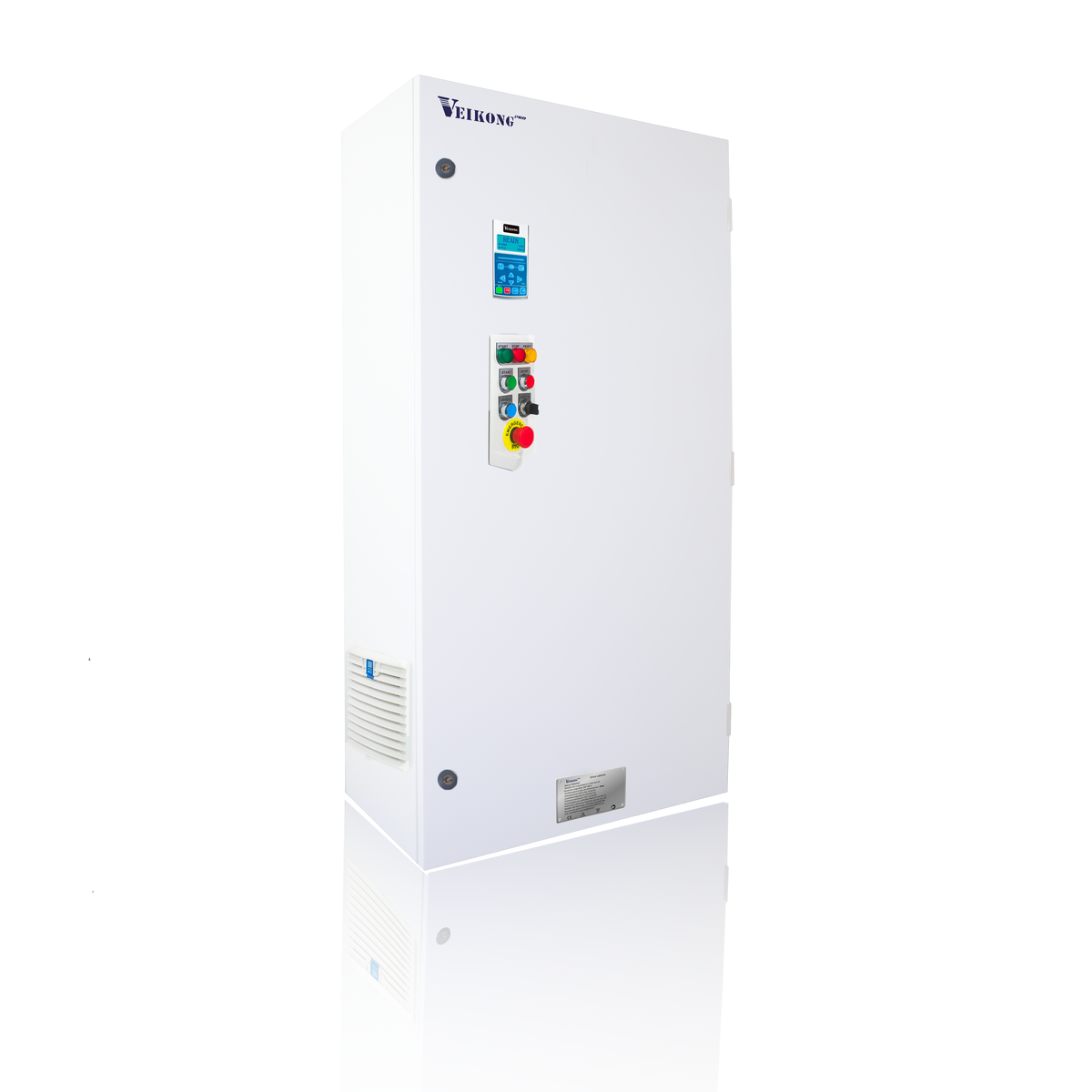 Arrancador Suave en Gabinete Marca Veikong  VKS-8000-055-T4PRO Trifásico, 380 - 480 VAC, 75 hp.  Incluye: Interruptor termomagnético, panel de control, botones e indicador digital, paro de emergencia, y supresor de sobrevoltaje