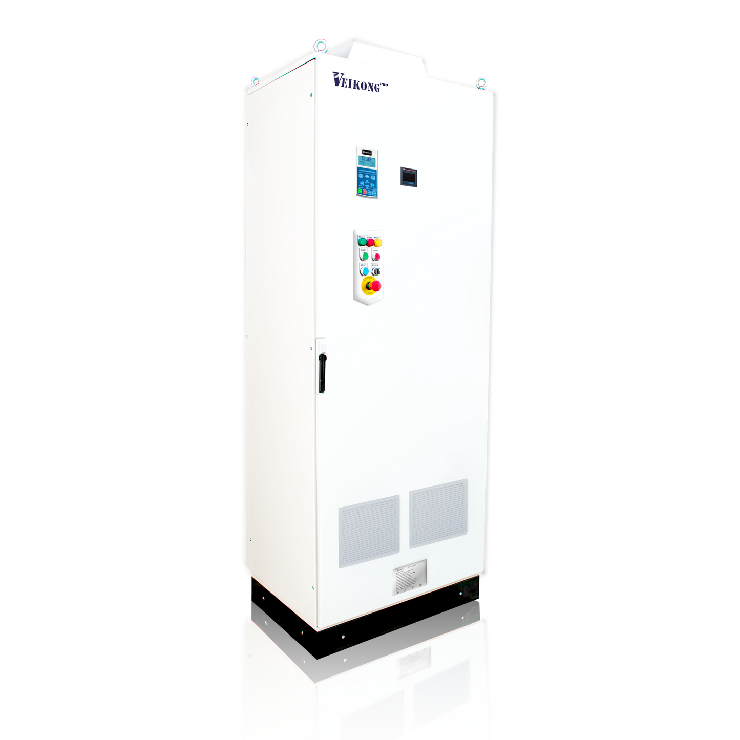 Arrancador Suave en Gabinete Marca Veikong VKS-8000-320-T4PRO Trifásico, 380 - 480 VAC, 400 hp.  Incluye: Interruptor termomagnético, panel de control, botones e indicador digital, paro de emergencia, y supresor de sobrevoltaje