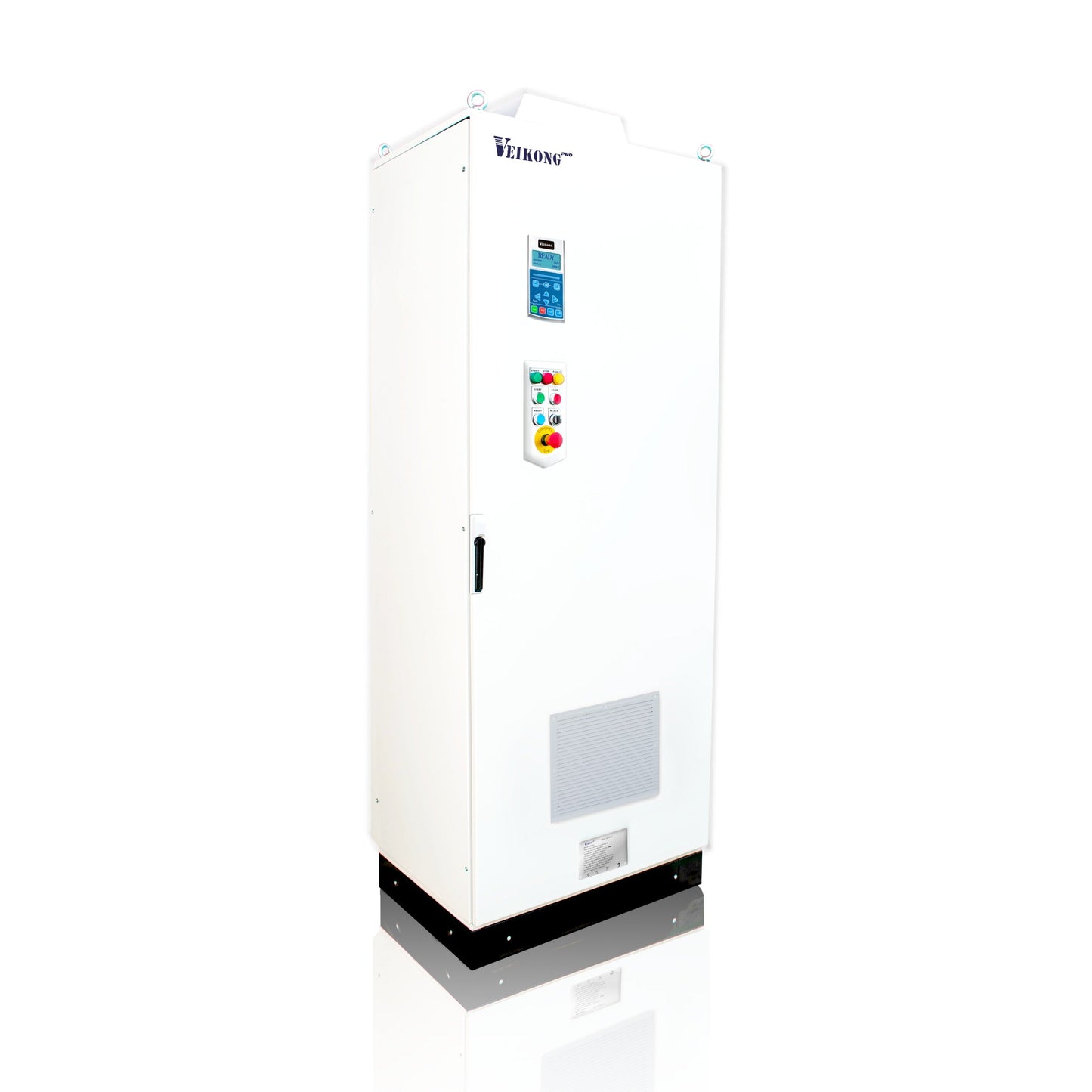 Arrancador Suave en Gabinete Marca Veikong  VKS-8000-185-T4PRO Trifásico, 380 - 480 VAC, 250 hp.  Incluye: Interruptor termomagnético, panel de control, botones e indicador digital, paro de emergencia, y supresor de sobrevoltaje